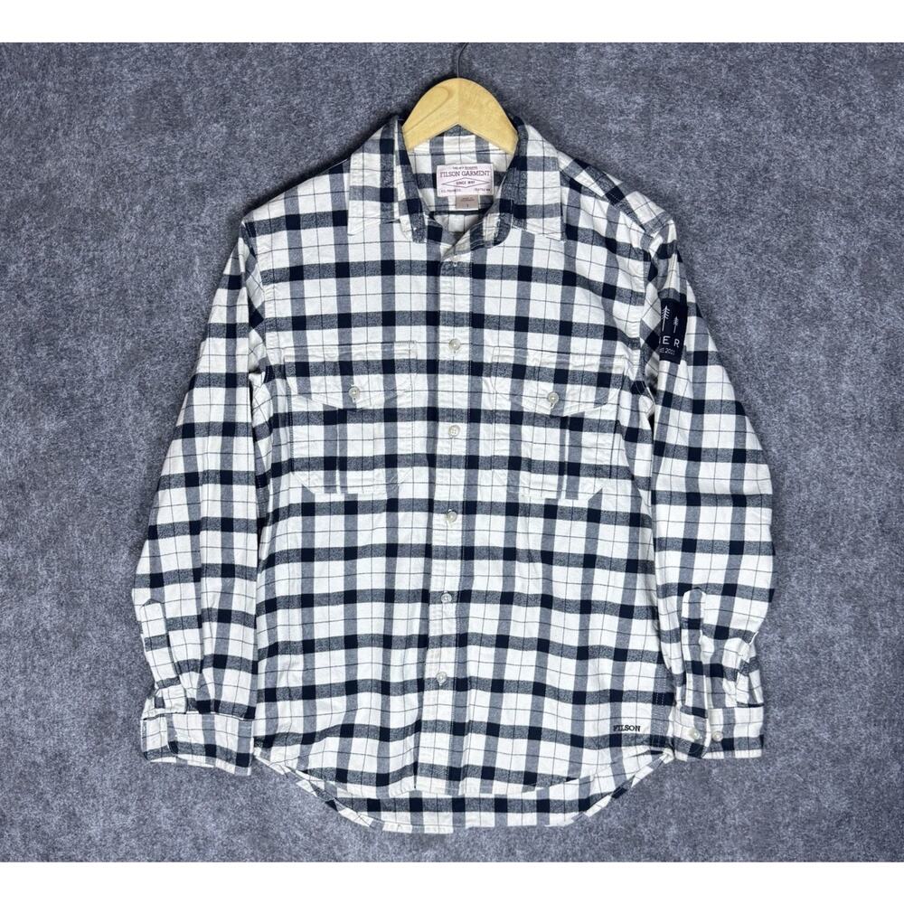 CC Filson Alaskan Guide Shirt Button Down White Black Plaid Men’s Size Small